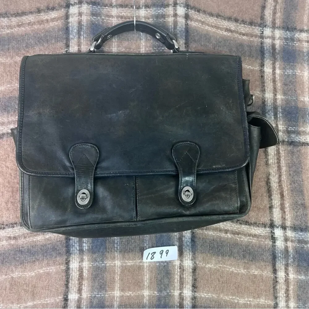 Vintage All Leather Briefcase Black cross body